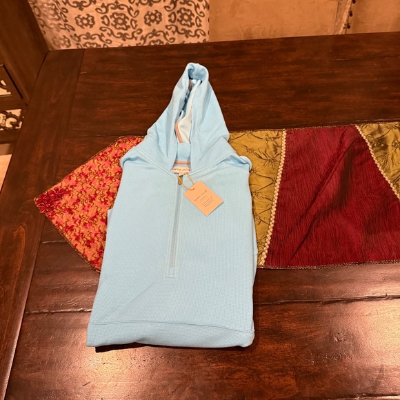 Peter Millar Men's XL Maya Blue Grid Performance Half-Zip Hoodie MSRP $165 - Picture 6 of 10